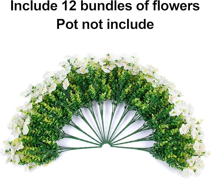 Artificial Flowers Fake Plants for Outdoors Decoration, 12 Bundles White Silk - Image 5
