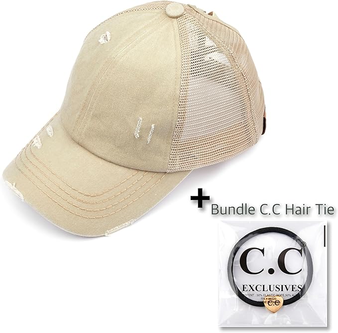 C.C Ponycap Messy High Bun Ponytail Adjustable Glitter Mesh Trucker Baseball Cap
