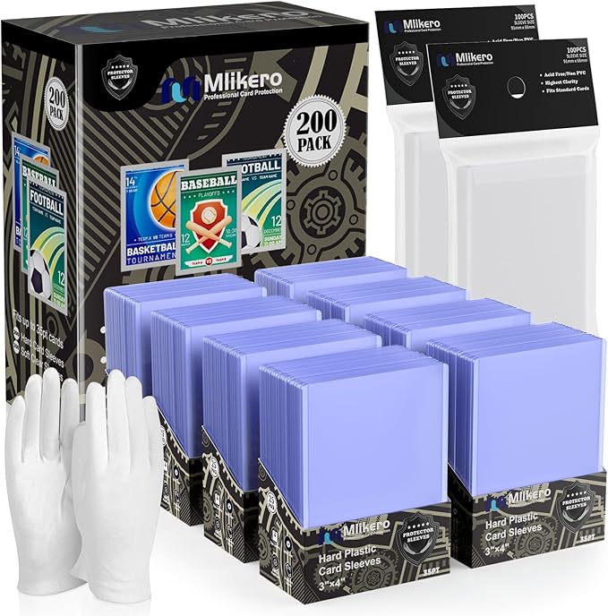 400 Card Sleeves Top Loaders for Cards, 3"X4" Toploaders for Cards, Premium Baseball Card Protectors Hard Plastic for Sports and Game Cards (200 Top Loaders + 200 Clear Sleeves)