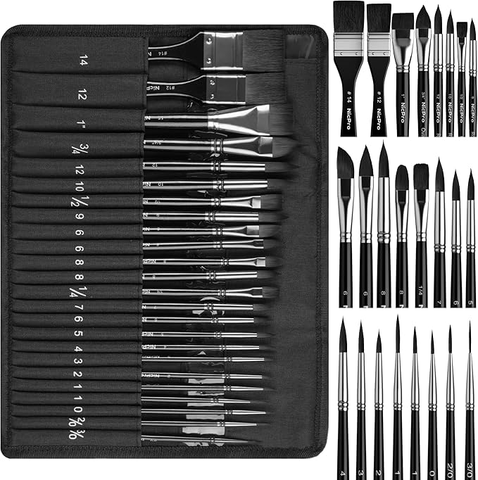 Nicpro 24pcs Watercolor Brushes Professional, Soft Synthetic Squirrel Hair by Nicpro