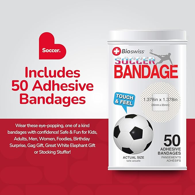 BioSwiss Bandages, Soccer Ball Shaped Self Adhesive Bandage Set, Latex Free, Sterile Wound Care, 50 Count