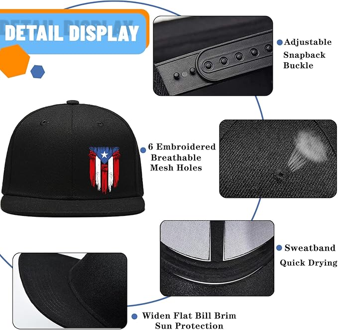 Snapback Hats for Men Flat Bill Hats for Men Black SkullHat Flat Brim Hat Fitted Hats Baseball Caps