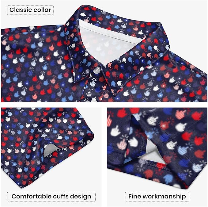 Golf Polo Shirts for Men Funny Print Short Sleeve Golf Shirts Performance Golf Polos