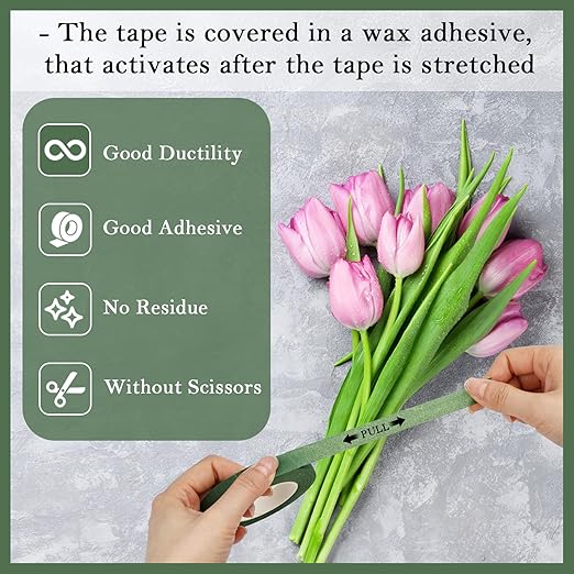 8 Rolls Floral Tape, 1/2" Wide Flower Tape, Mix Green Floral Tape - Image 3