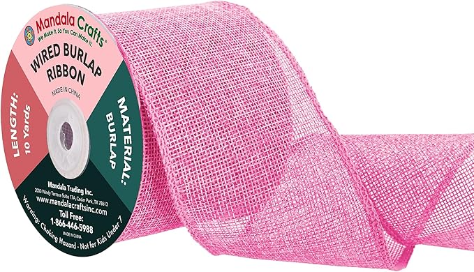 Mandala Crafts Pink Burlap Wired Ribbon 3 Inches Wide Jute Ribbons by MandalaCrafts