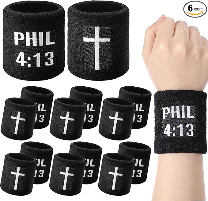 Misdary 6 Pair Cross Wristband Football Baseball Drip Baseball Football Accessories Faith Cross Sports Wristband Sweat Band Athletic Christian Faith for Sports Basketball Gym Workout