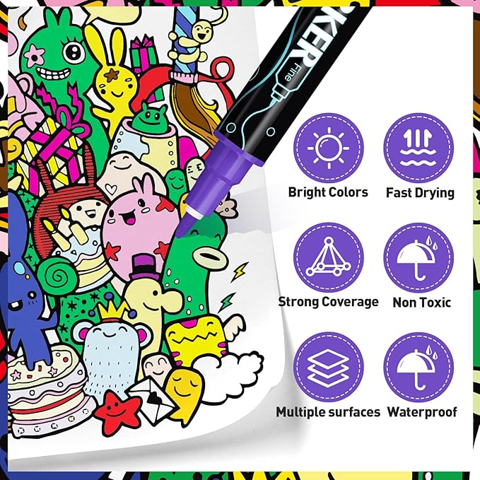 FUMILE 48 Colors Acrylic Paint Marker Dual Tip, Paint Pens Acrylic Markers - Image 4