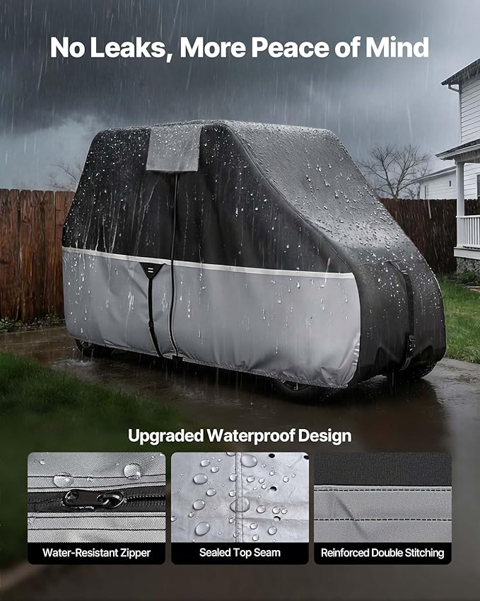 VEVOR Golf Cart Cover, Full Coverage 2+2/4 Passenger Golf Cart, 420D Waterproof Oxford Fabric Club Car Cover Fits Most Carts Club Car, Yamaha, EZGO, Honda, Silver-Coated Layer & Three Zipper Doors