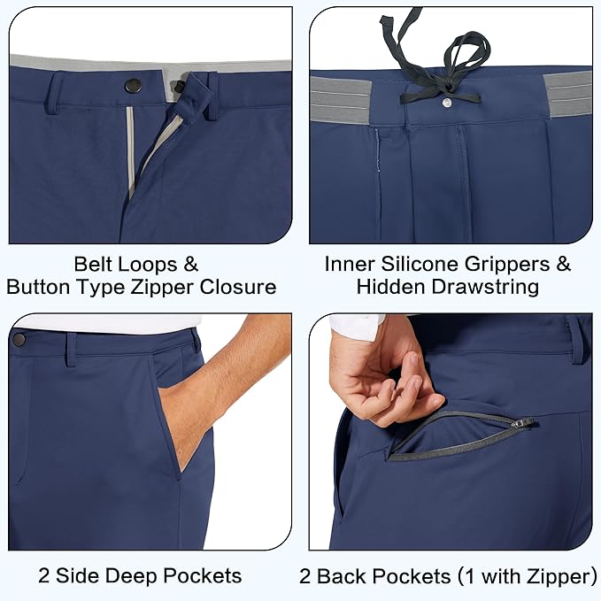 JWM Men's Stretch Golf Joggers Pants with Belt Loops - 29" 34" Slim Fit Tapered Casual Business Travel Dress Work Sweatpants