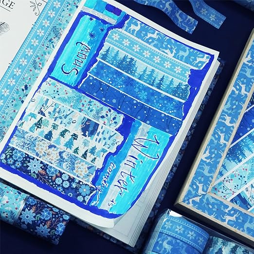 YUBBAEX 10 Rolls Four Seasons Washi Tape Set Blue Snowflake Masking Decorative - Image 6
