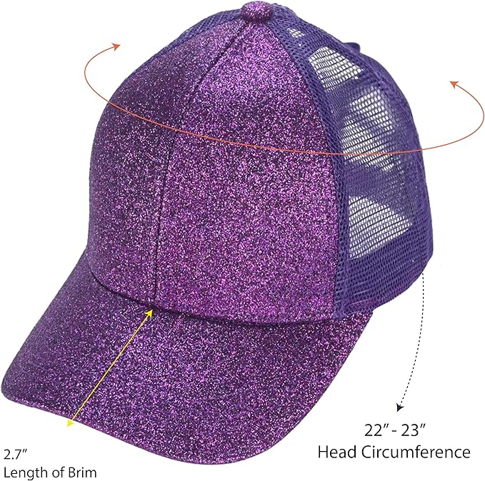 C.C Ponycap Messy High Bun Ponytail Adjustable Glitter Mesh Trucker Baseball Cap