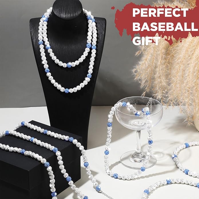 Landical 12 Pcs Bling Baseball Necklace Ice Beaded Baseball Necklace Cool Gifts Bulk for Team Players Lovers Fans