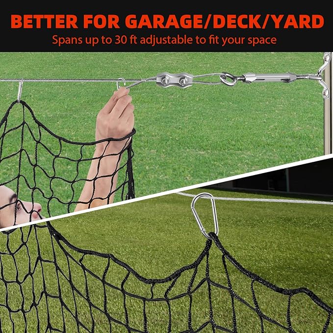 Baseball Softball Backstop Nets,Sports Net with 33ft Rope or Steel Hanging Kit, Nylon Nets Also for Basketball Soccer Lacrosse Hockey.