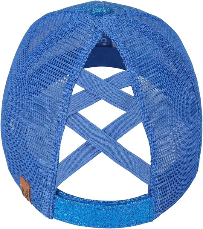 C.C Ponycap Messy High Bun Ponytail Adjustable Glitter Mesh Trucker Baseball Cap