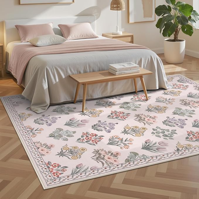 Wonnitar Floral Print Rug for Bedroom, Non Slip Soft Large Moroccan Trellis - Image 6