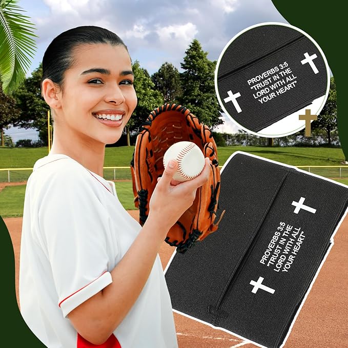Simgoing Christian Cross Softball Glove Wrap with Bible Verse Speeds Up Break in Process Baseball & Softball Elastic Mitt Glove Strap Band Keep Pocket Formed Ideal for Players of All Ages