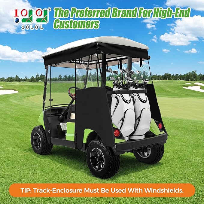 10L0L 2 Passenger Track-Style Enclosure Cover for Yamaha G29 Drive/Drive 2, Waterproof 600D Polyester Rain Shelter with Pre-Drilled Awning Track, 3-Piece Zip-Off Design, Roll-Up All Sides,Valance