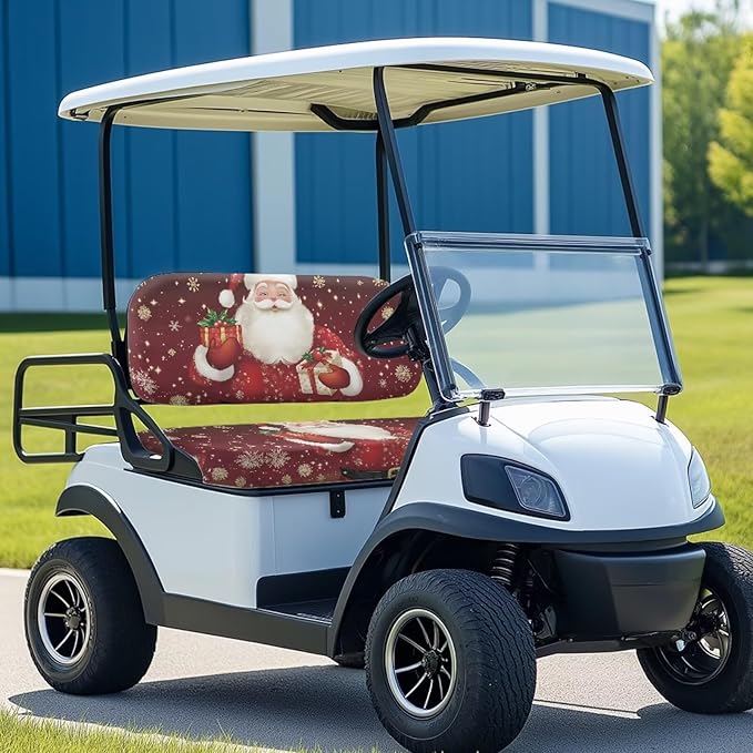 Bulopur Christmas Santa Claus Golf Cart Seat Towel Covers for Front Seats, Xmas Club Car Golf Cart Seat Covers Universal Accessories for Golfcart Cushion Blanket