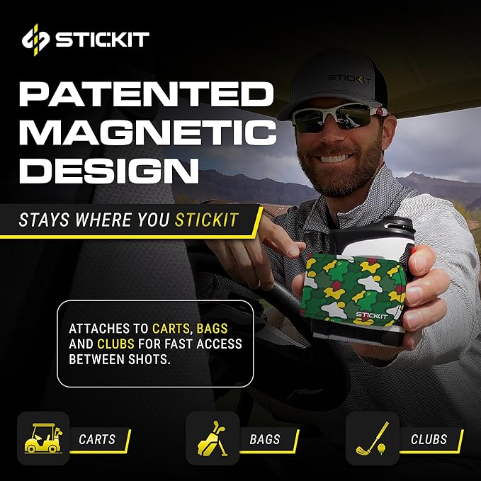 STICKIT Magnetic Rangefinder Strap | Strong Magnet Securely Holds to Golf Carts and Golf Clubs for Easy Access | Slim, Form Fitting, Size Adjustable