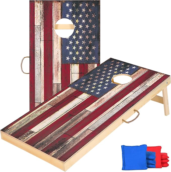 Solid Wood Vintage Cornhole Game Set, Two 4'x2'Cornhole Boards, 8 Cornhole Bags by Sportdo