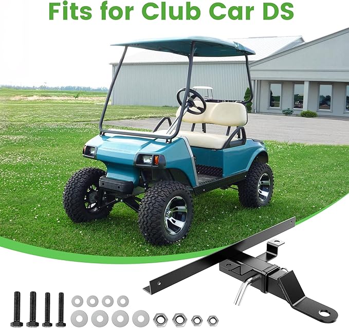 Trailer Hitch Fit for Club Car DS 1982-up Models Fits on Backseat Footrest Compatible with Cargo Boxes, black