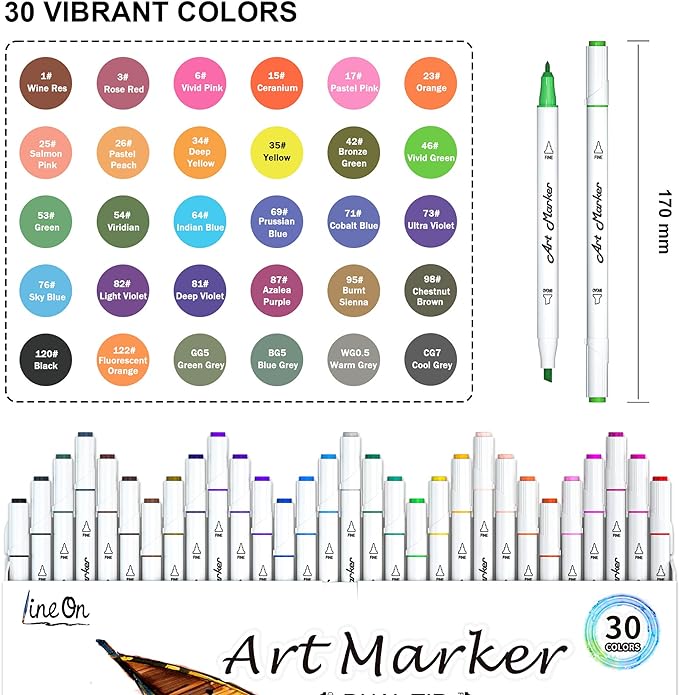 Dual Tip Alcohol Based Art Markers, Lineon 30 Colors Alcohol Marker Pens Perfect - Image 2
