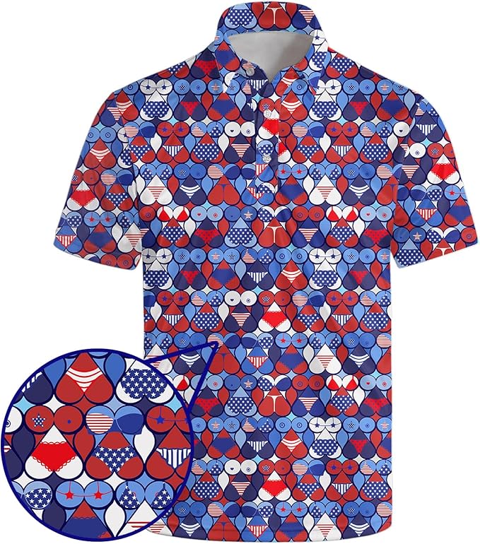 HUURAY Funny Golf Polos for Men Funny Print Short Sleeve Shirts Quick Dry Polo Shirts Hawaiian Shirt Performance Golf Outfits