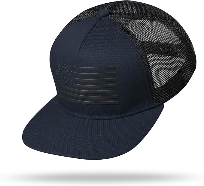 UALON Baseball Cap, Snapback Trucker Hat for Men & Women with American Flag and Adjustable, Breathable Mesh, Flat Bill Hats