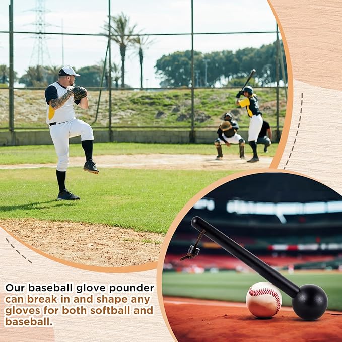 Hollowfly Baseball & Softball Glove Mallet-12 Inch Wooden Hammer with Leather Rope, Durable Glove Pocket Break-in Tool