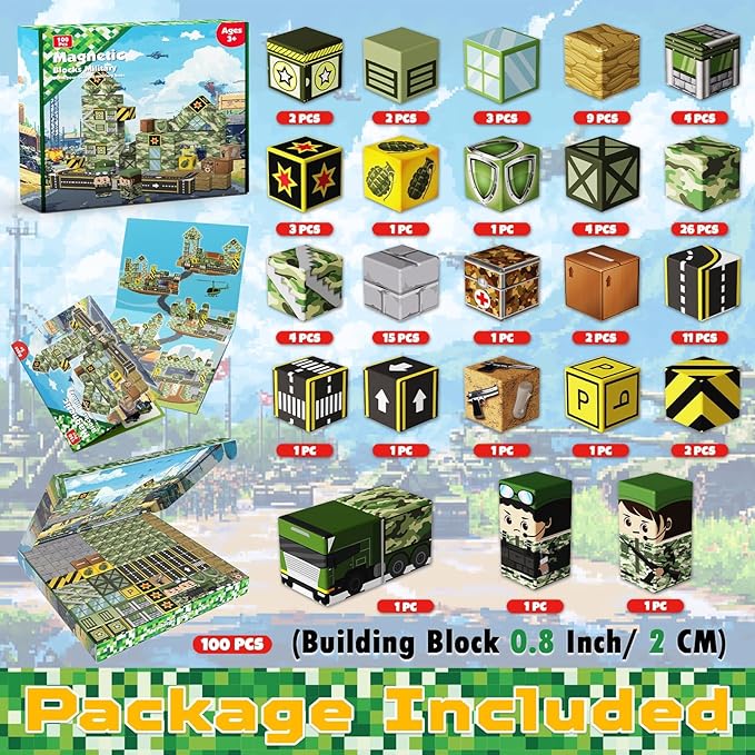 Magnetic Blocks-100PCS Military Building Blocks Set, Kids Classroom Sensory Toy - Image 2