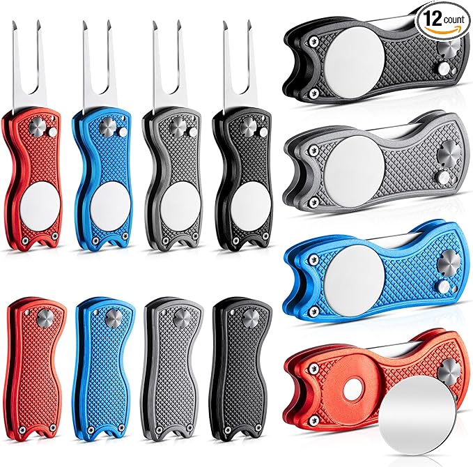 Poen Pcs Golf Divot Tool Golf Repair Tool with Magnetic Ball Marker and Popping Button Metal Foldable Switchblade Repair Fixer for Golfers Prizes
