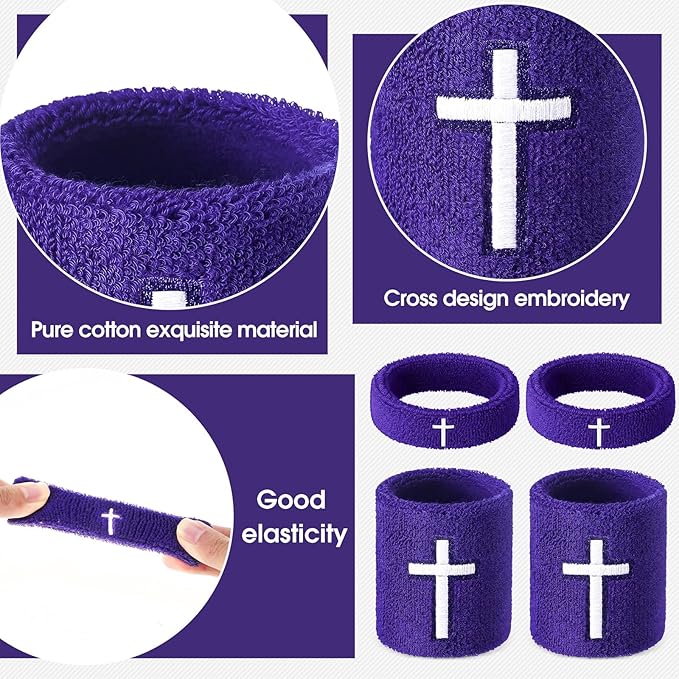Soulchen 4 pcs Cross Bicep Bands Wrist Bands Christian Arm Sweat Wristbands Absorbent Armband for Men Women Football Baseball Players Sports Activities Supplies