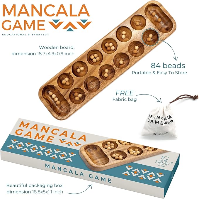 BSIRI Mancala Wooden Classic Board Game Entertainment - Image 2