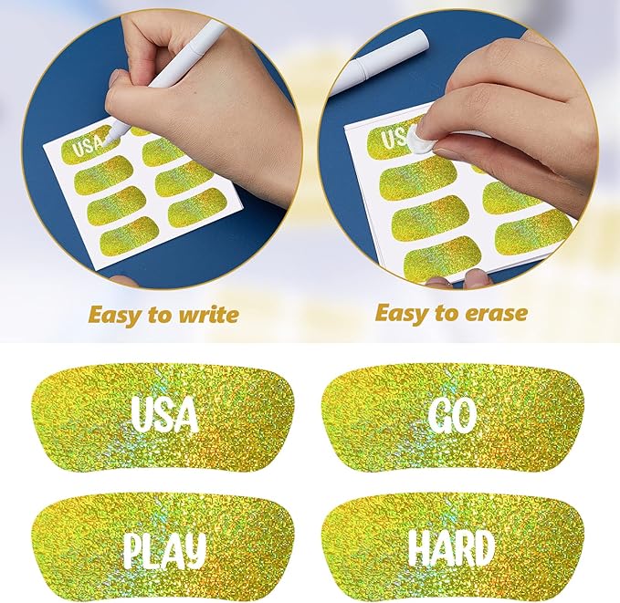 Sumind 48 Pairs Eye Strips Sports Eye Stickers Breathable Strips with 1 White Pencil for Baseball Football Softball Fans on Game Day (Gold)