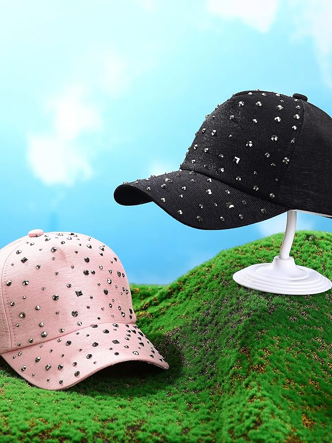 Loopeer 2 Pcs Adjustable Breathable Rhinestone Baseball Cap for Women Men Sequins Casual Sports Cap Rhinestone Hat