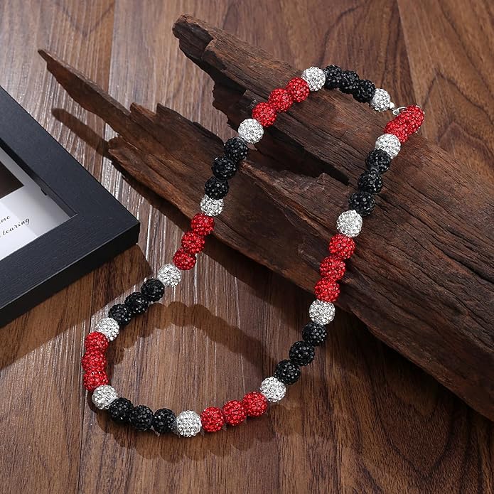 QINJIEJIE Baseball Necklace for Men Glitter Bling Rhinestone Beaded Collection Necklace for Women 16/18in Inspired Sports Jewelry Baseball Chain Cool Gifts for Baseball Players Team Lovers