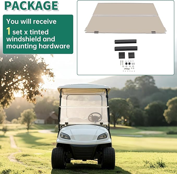 ECOTRIC Tinted Windshield Compatible with 1994-2014 EZGO TXT/Medalist Gas or Electric Models Golf Cart Windshield Folding Down Impact Resistant Windshield