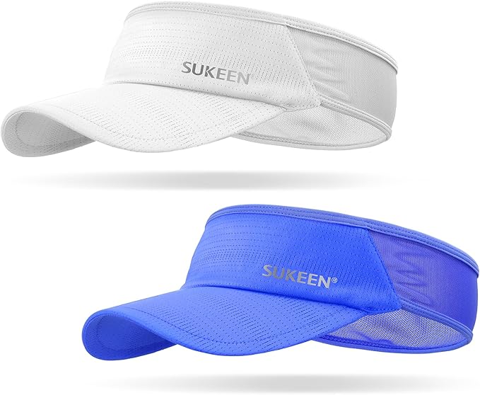 Sukeen 2 Pack Sports Sun Visor Men Women Lightweight Packable Cooling Stretchy Visor Hat for Running, Tennis, Golf