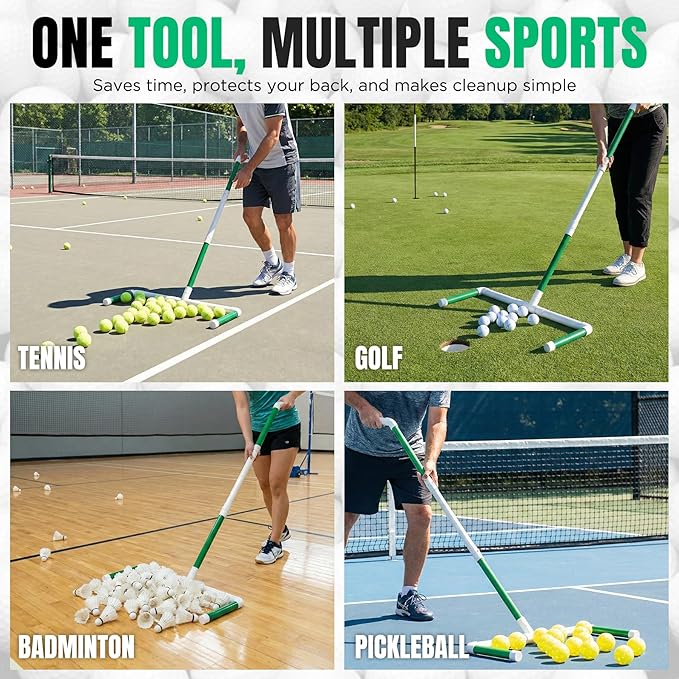 DURARANGE Portable Golf Ball Sweeper – Self-Standing No Bend Design, Modular PVC Ball Collector, Picker Upper Alternative for Golf, Pickleball & Badminton Practice