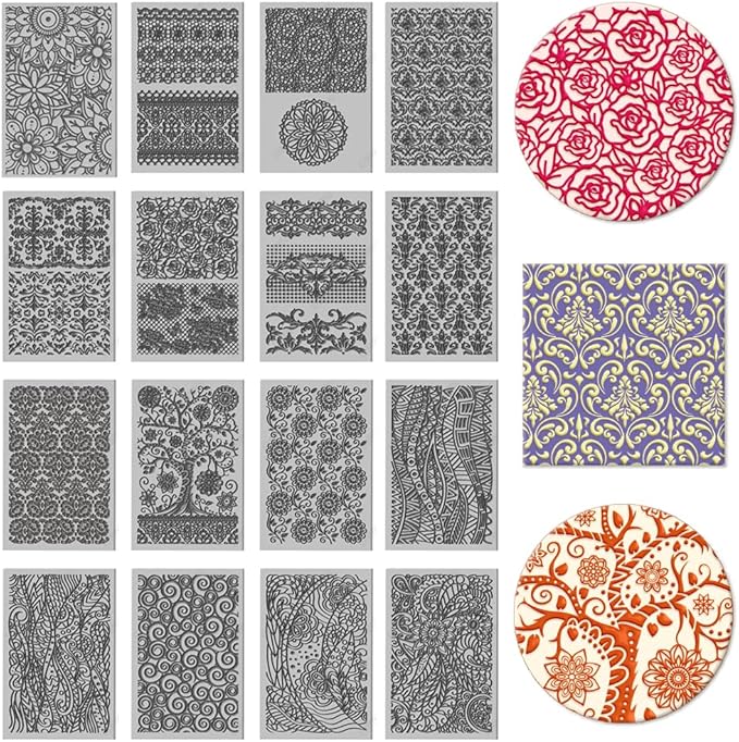 CHGCRAFT 16 Sheets 16 Styles Retro Lace Polymer Clay Texture Mat Mandala Tree by chgcraft
