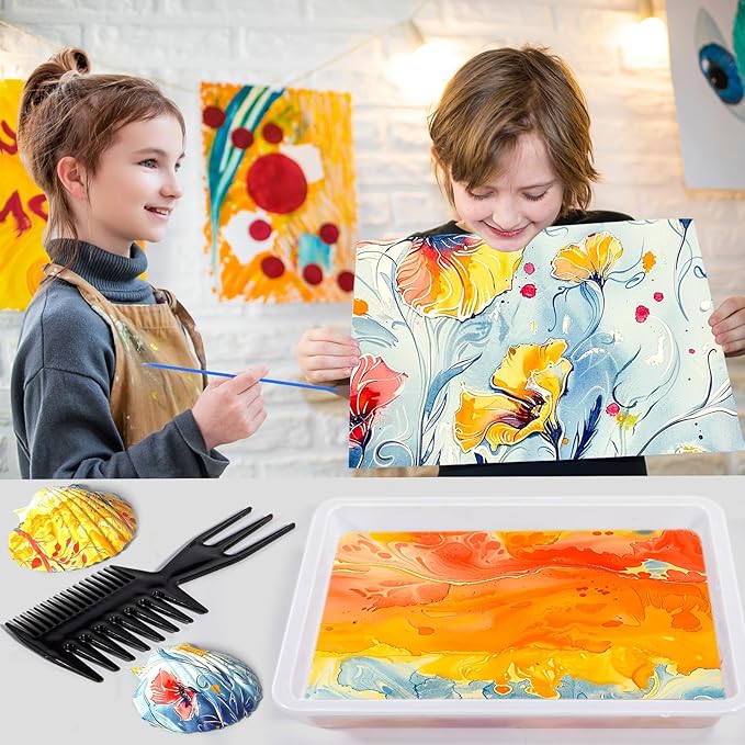 Water Marbling Paint Kit for Kids, Arts & Crafts, Age 3-12, Includes 6 Colors - Image 5