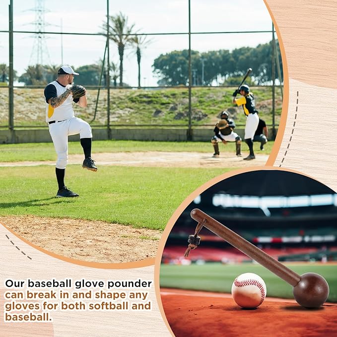 Hollowfly Baseball & Softball Glove Mallet-12 Inch Wooden Hammer with Leather Rope, Durable Glove Pocket Break-in Tool