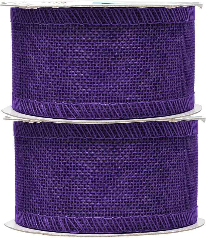 Mandala Crafts Purple Burlap Ribbon 2 Inches Wide Jute Ribbons - Image 2