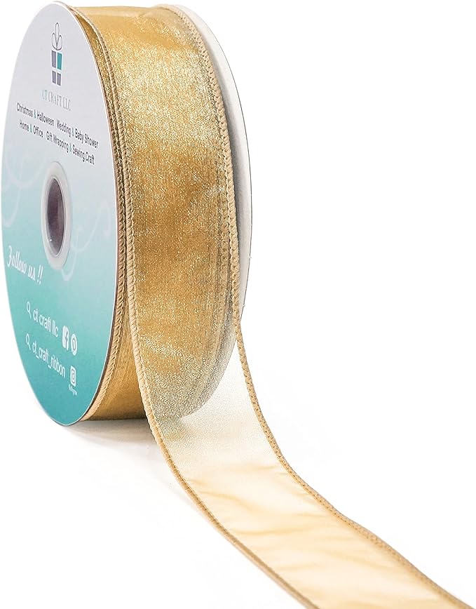 CT CRAFT LLC Sheer Organza Wired Ribbon 1.5" x 50Yards Tan by CTCRAFTLLC