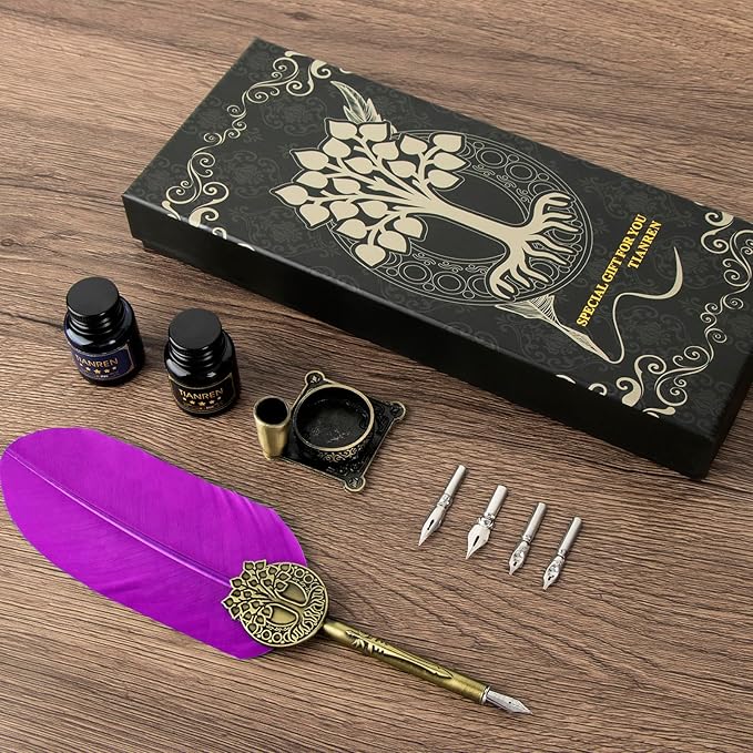 Quill pen ink set, Feather Pen and Ink Set, Antique Calligraphy Pen - Image 3