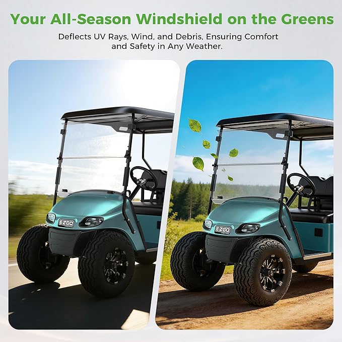 10L0L Golf Cart Windshield for EZGO TXT Gas and Electric 1995-up, Foldable Golf Cart Windscreen, Anti-UV and Impact Resistant, Clear/Tinted