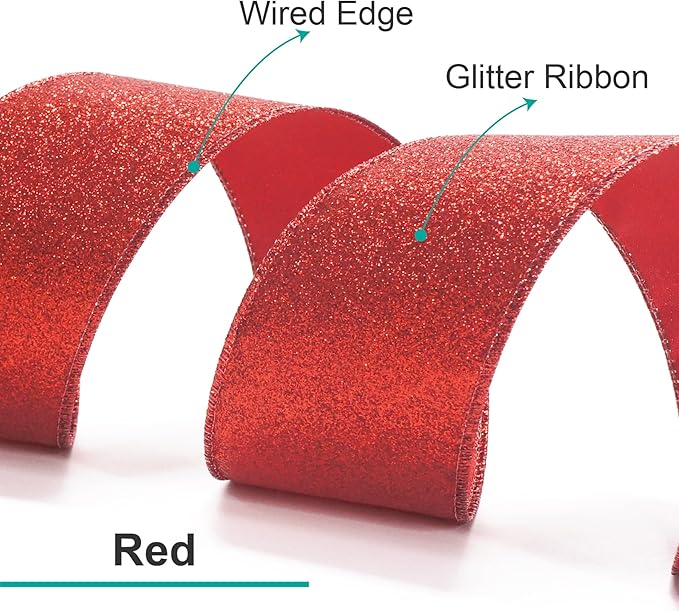CT CRAFT LLC Glitter Wired Ribbon 2.5" x 20 Yards Red - Image 3