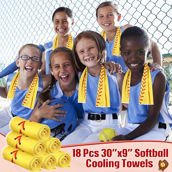 Chumia 18 Pcs 30 x 9 Inch Mini Softball Cooling Towel Accessories Softball Party Favors Ice Towel Breathable Chilly for Player Team Coach Team Gifts Goodie Bag Stuffers Sport Supplies