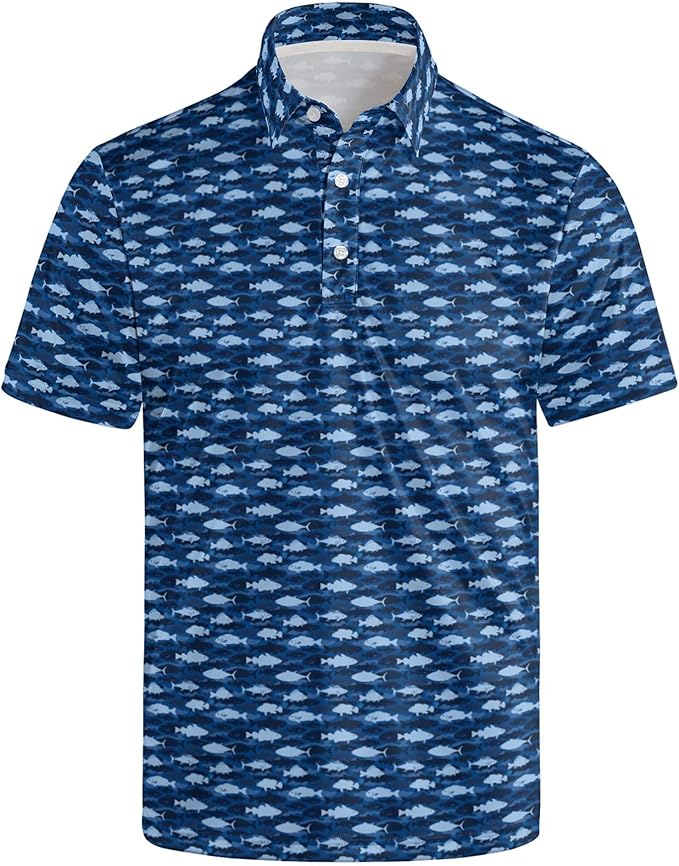 Golf Polo Shirts for Men Funny Print Short Sleeve Golf Shirts Performance Golf Polos