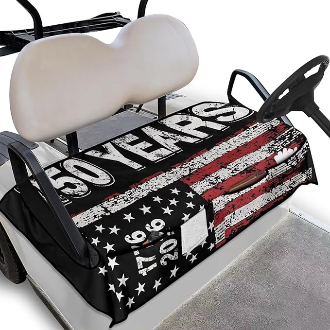 Golf Cart Seat Covers, Universal Golf Cart Seat Towel Blanket with 4 Front Pockets & Nonskid Bottom Fits for Club Car 2 Person Seats Golf Carts